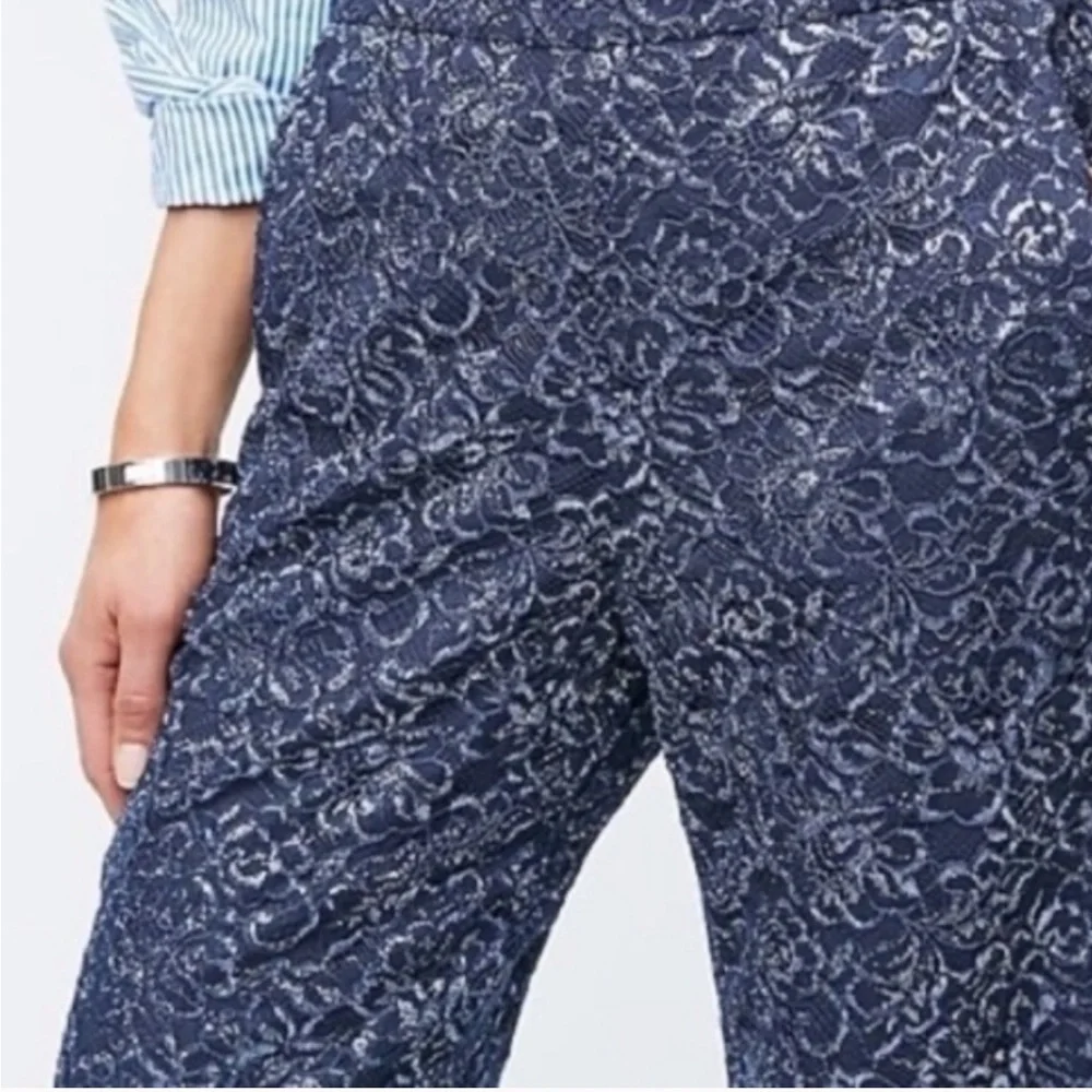 J. Crew Blue Lace Wide Leg Pants with Elegant Print and metallic silver thread - Picture 5 of 12